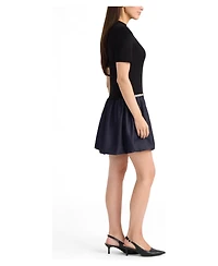 Ellen Tracy Women's Twofer Mock Neck Short Sleeve Bubble Skirt Mini Dress