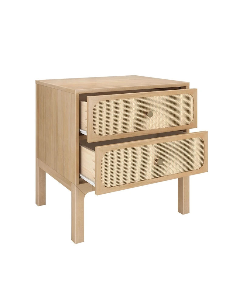 Plank+Beam Elio Rattan 2 Drawer Nightstand with Brass Knob