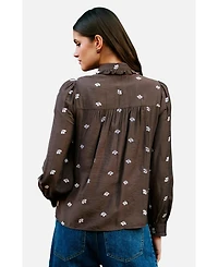 Yumi Women's Viscose Daisy Embroidered Shirt