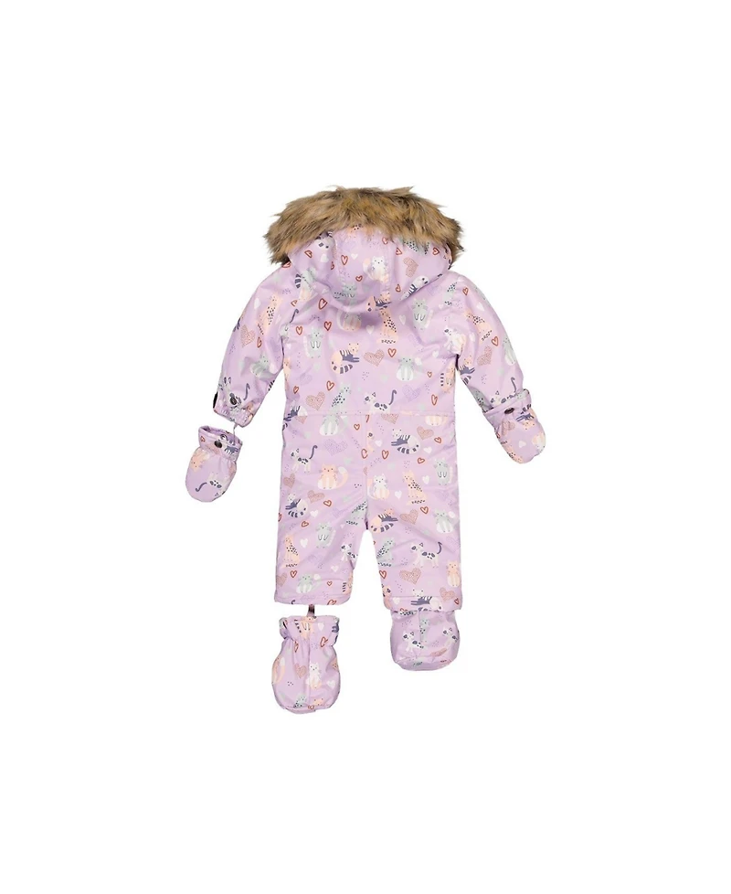 Deux par Baby Girls One Piece Snowsuit Adapted for Car Seats Cat Print