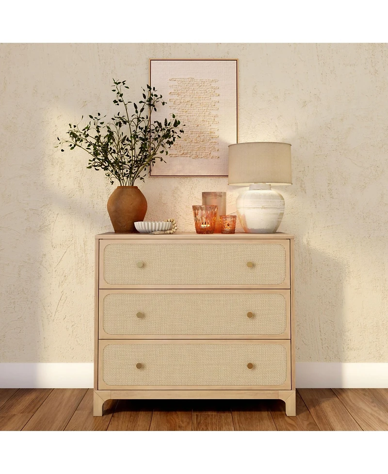 Plank+Beam Elio Rattan Drawer Dresser with Brass Knob