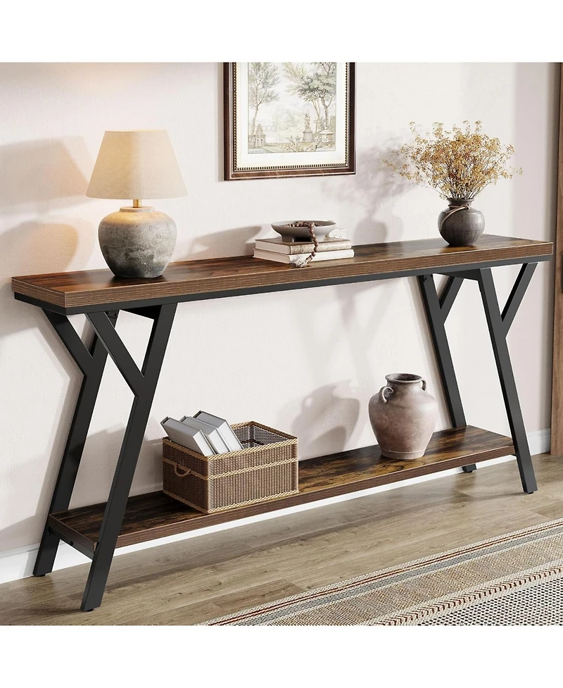 Tribesigns 70.9" Narrow Console Table: Industrial sofa table with 2-tier shelf for hallway, living room, entrance, foyer.