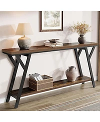 Tribesigns 70.9" Narrow Console Table: Industrial sofa table with 2-tier shelf for hallway, living room, entrance, foyer.