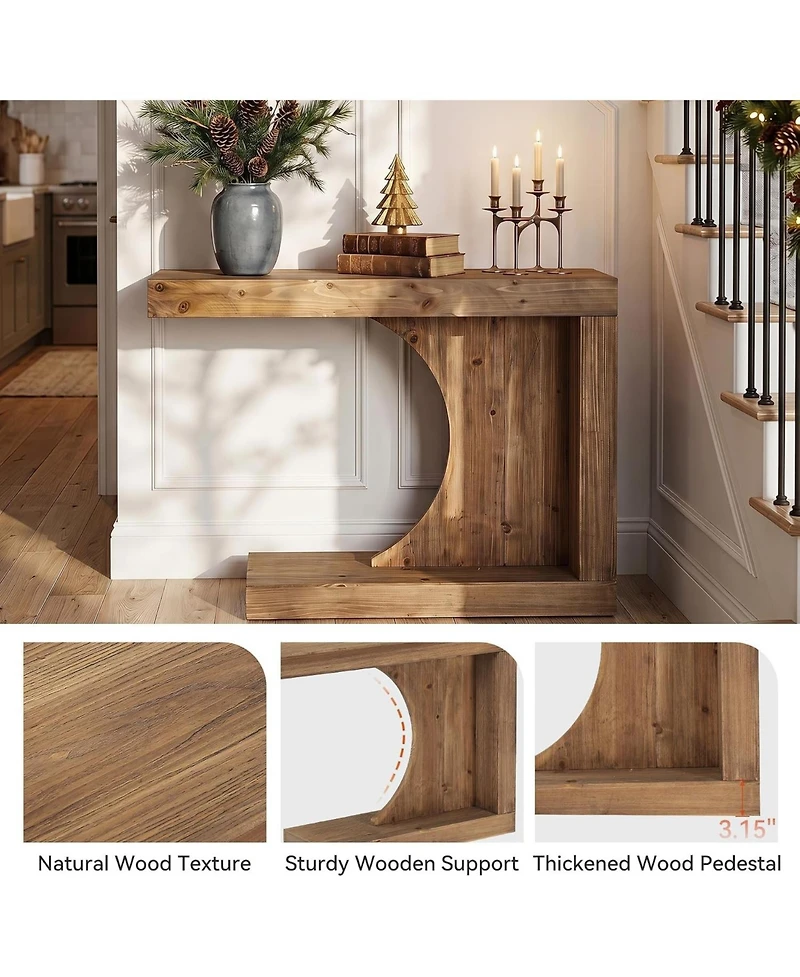 Tribesigns 39.4" C-Shaped Solid Wood Console Table, Mid-Century Modern Wood Entryway Table, Unique Entry Accent Table