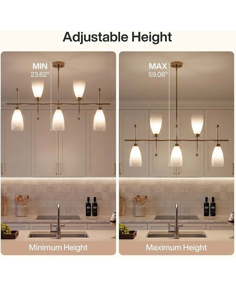 Tribesigns 5-Light Modern Linear Chandelier, Kitchen Island Pendant Light, Dining Room Adjustable Hanging Light Fixture