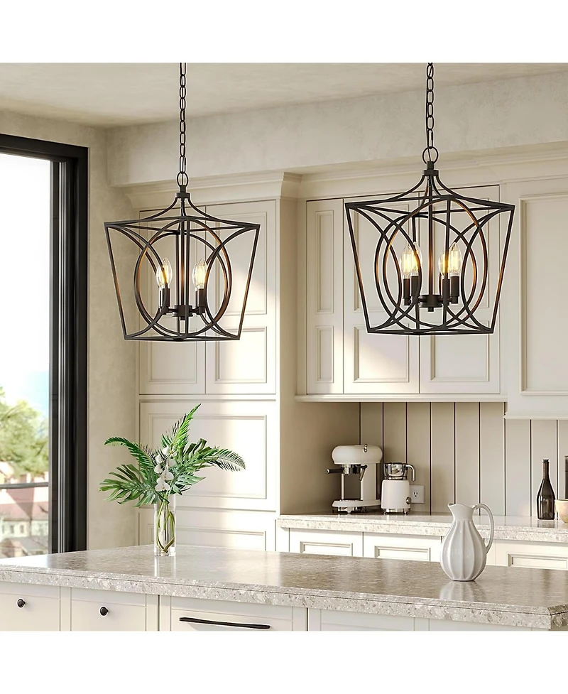 Tribesigns 4-Light Farmhouse Chandelier, Rustic Metal Cage Adjustable Industrial Hanging Pendant Light Ceiling Fixture