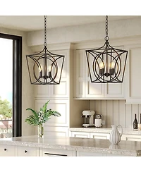 Tribesigns 4-Light Farmhouse Chandelier, Rustic Metal Cage Adjustable Industrial Hanging Pendant Light Ceiling Fixture
