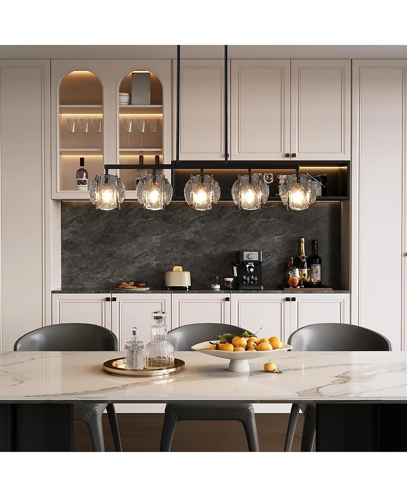 Tribesigns 5-Light Dining Room Light Fixture, Luxury Linear Chandelier for Kitchen Island Lighting with Adjustable Height