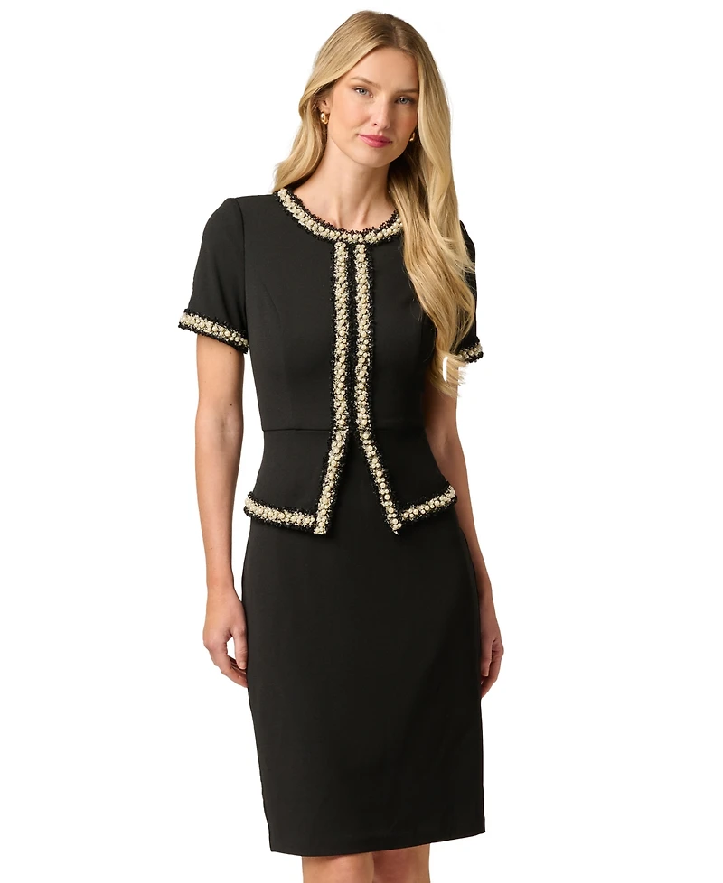 Adrianna Papell Women's Pearly Trim Peplum Stretch Sheath Dress