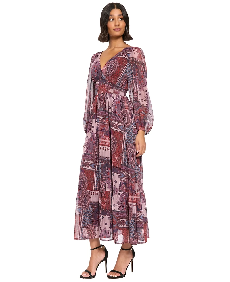 London Times Women's V-neck Long Dress