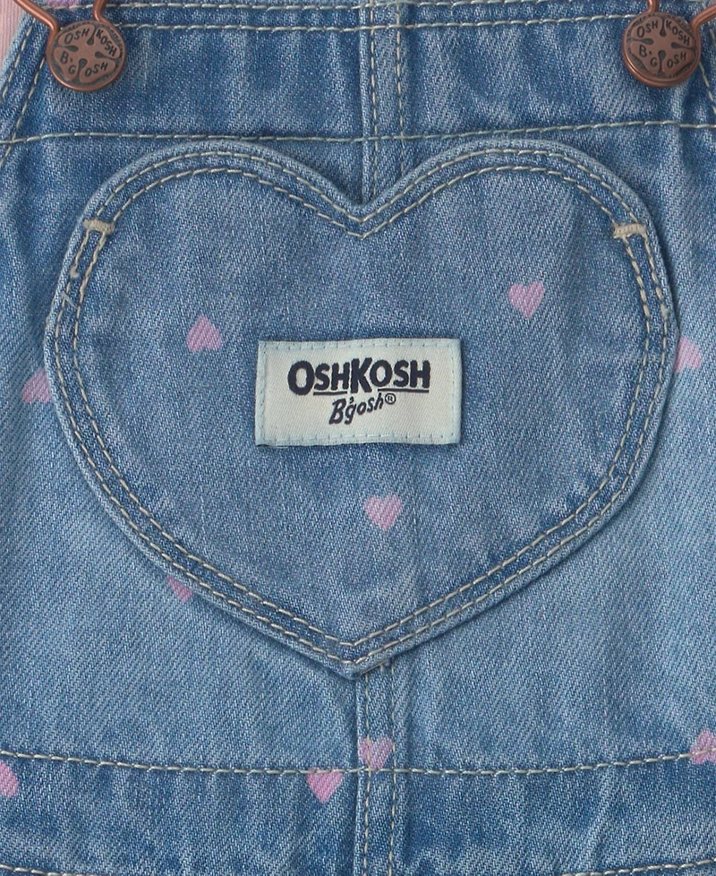 Osh Kosh Baby Girls' Sleeveless Heart Denim Jumper and T-Shirt, 2-Piece Set