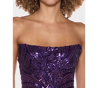 B Darlin Juniors' Strapless Sequin Corset-Bodice Dress, Macy's Exclusive