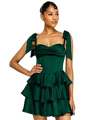 B Darlin Juniors' Satin Corset Tiered Dress