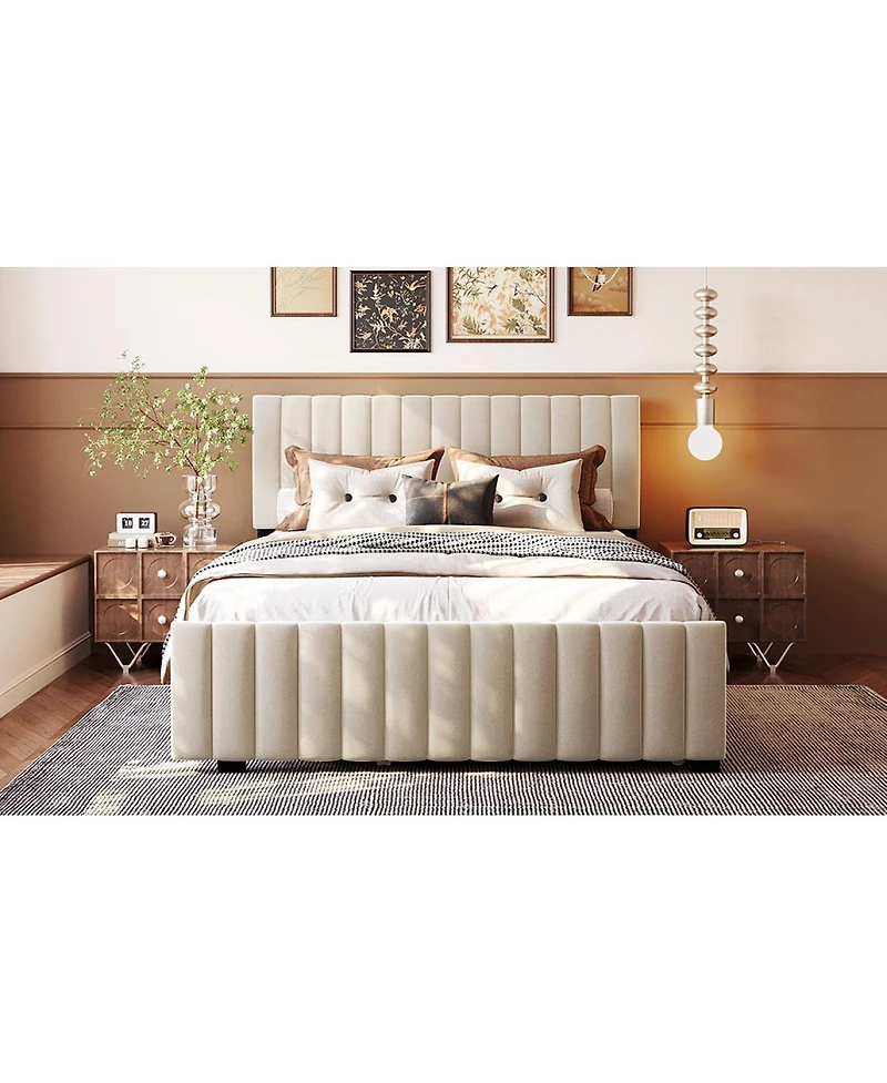 Streamdale Furniture Queen Size Velvet Upholstered Platform Bed with Twin Xl Size Trundle