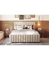 Streamdale Furniture Queen Size Velvet Upholstered Platform Bed with Twin Xl Size Trundle