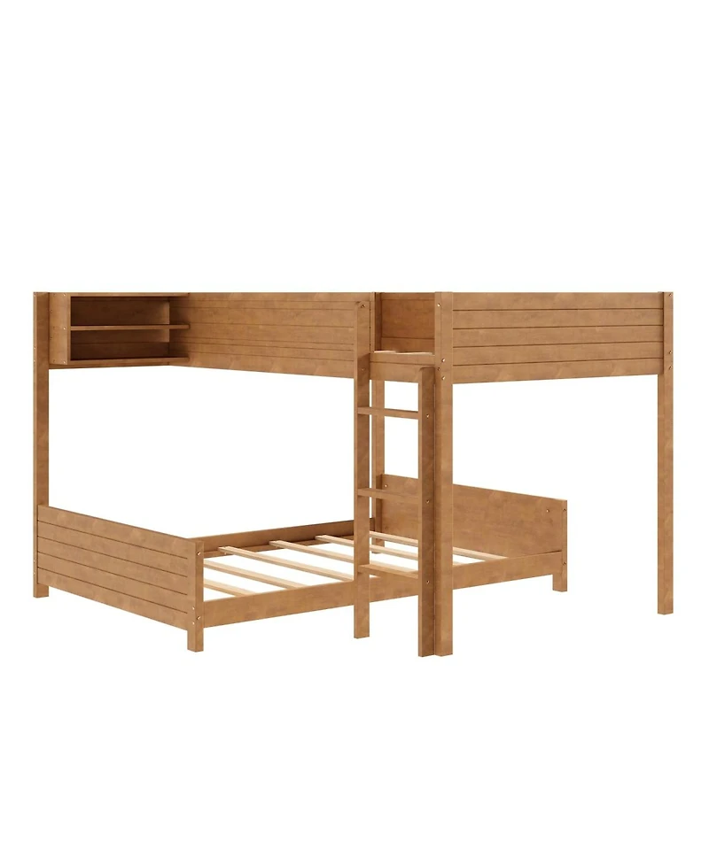 Streamdale Furniture Full Xl over Full Xl Wooden Bunk Bed with Storage, Ladder
