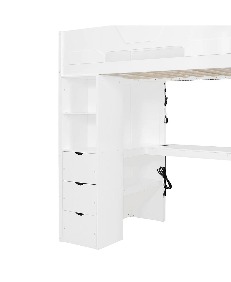 Streamdale Furniture Twin Wooden Gaming Loft Bed with Desk, Rgb Lights, Usb, and Storage