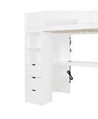 Streamdale Furniture Twin Wooden Gaming Loft Bed with Desk, Rgb Lights, Usb, and Storage
