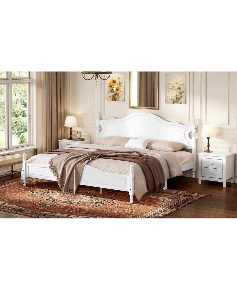 Streamdale Furniture Retro Wooden King Platform Bed Frame with Headboard