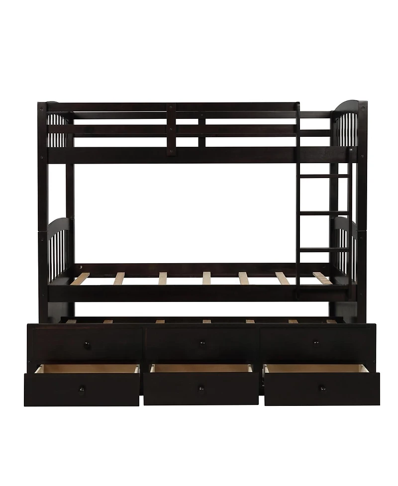 Streamdale Furniture Twin Bunk Bed with Trundle, 3 Drawers and Ladder