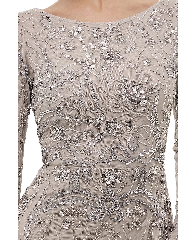Maryisa Women's Modest Floral Embellished Sequins Maxi Dress