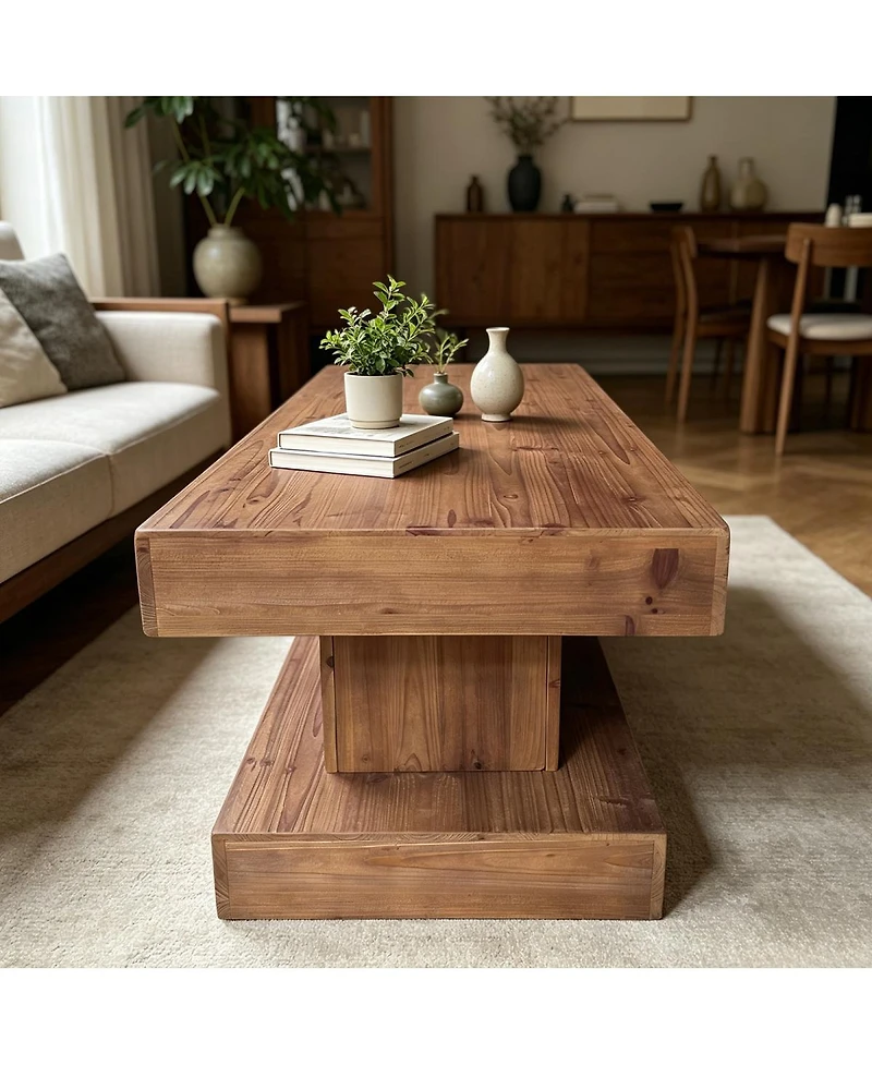 Streamdale Furniture 47.24" Solid Wood Coffee Table with Double Pillar Base