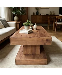 Streamdale Furniture 47.24" Solid Wood Coffee Table with Double Pillar Base