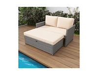 Boyel Living Outdoor Rattan Daybed Wicker Loveseat and 31 Gallon Storage Ottoman