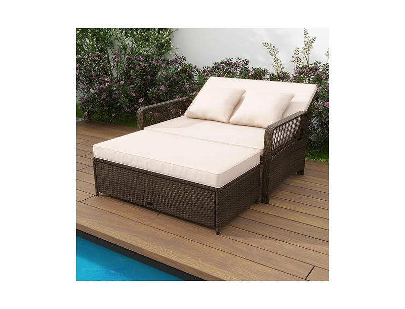 Boyel Living Patio Adjustable Wicker Daybed with 4-Level Backrest and Soft Cushions