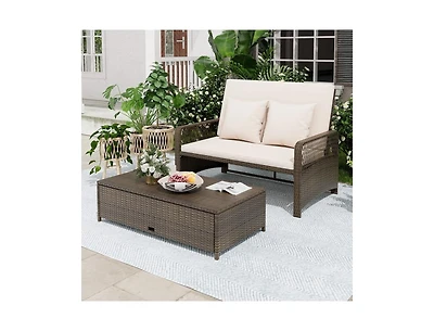 Boyel Living Patio Adjustable Wicker Daybed with 4-Level Backrest and Soft Cushions
