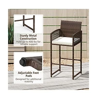 Boyel Living Outdoor Pe Wicker Bar Stools Set of 2 Patio Bar Height Chairs with Cushions