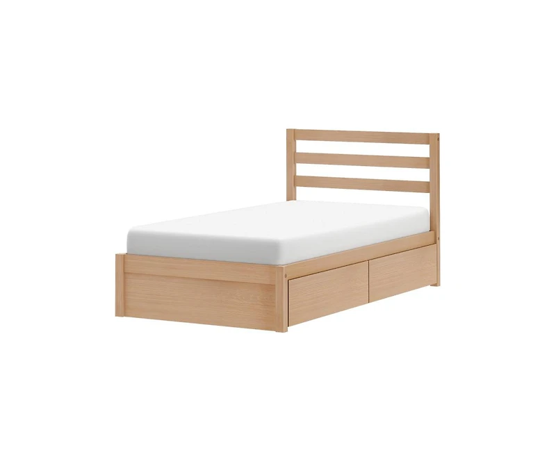 Grain & Grove Bear Twin Single Bed With Underbed Storage Drawers, Oak Embossed