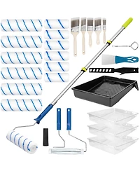Xdovet Paint Roller Kit Extension Pole Tray Brushes Wall Ceiling Stains