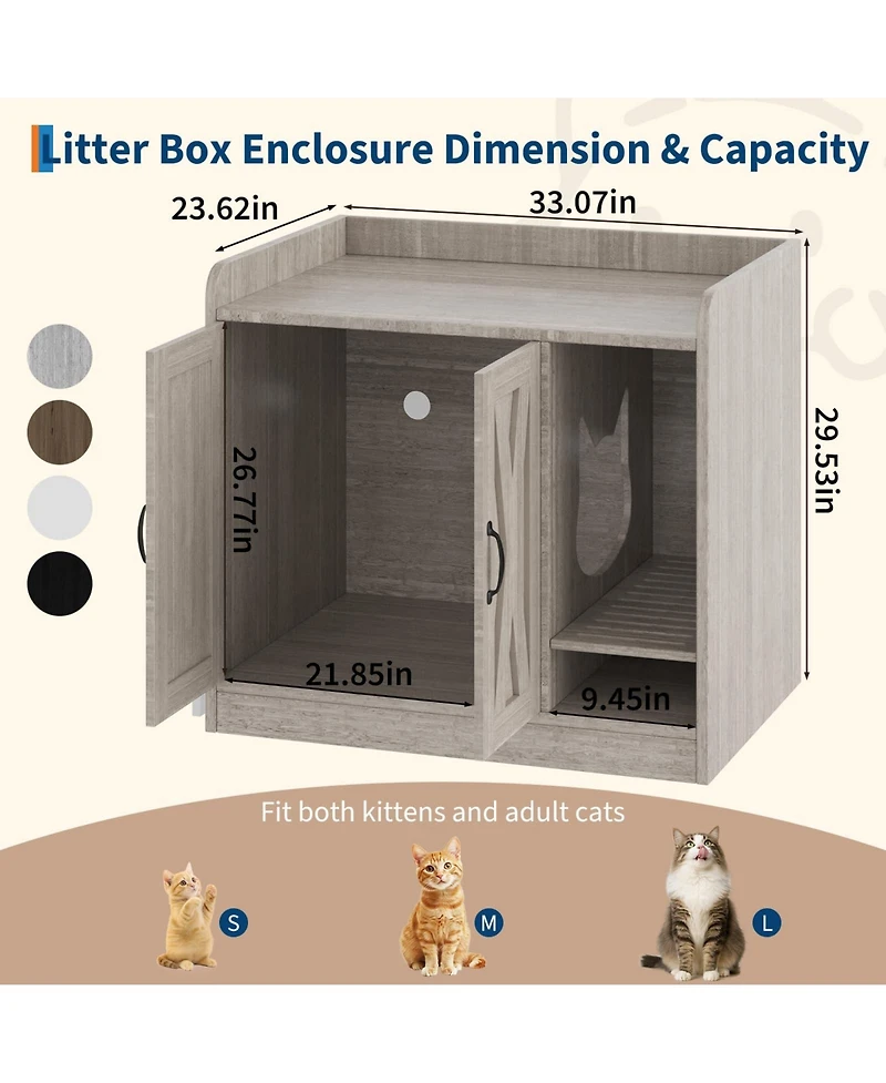 homfan Double Cat Litter Box Enclosure – Modern Hidden Wooden Washroom Cabinet with Divider and Mark Mat, Multi-Functional Indoor House Bench