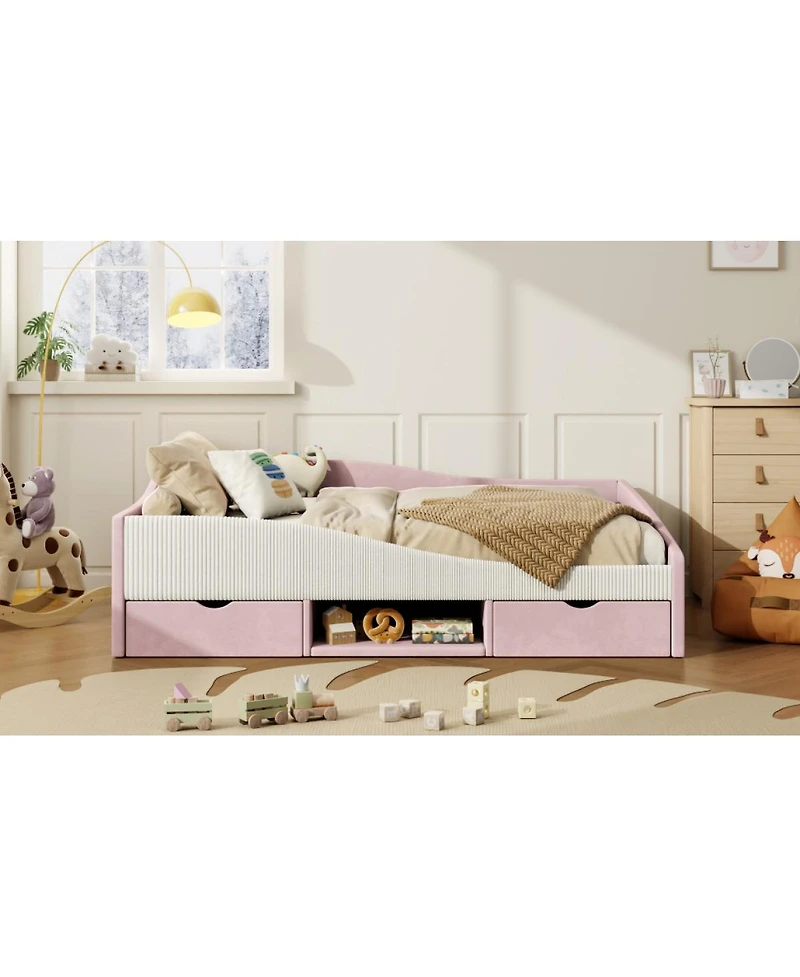 Streamdale Furniture Upholstered Daybed Frame with 2 Storage Drawers