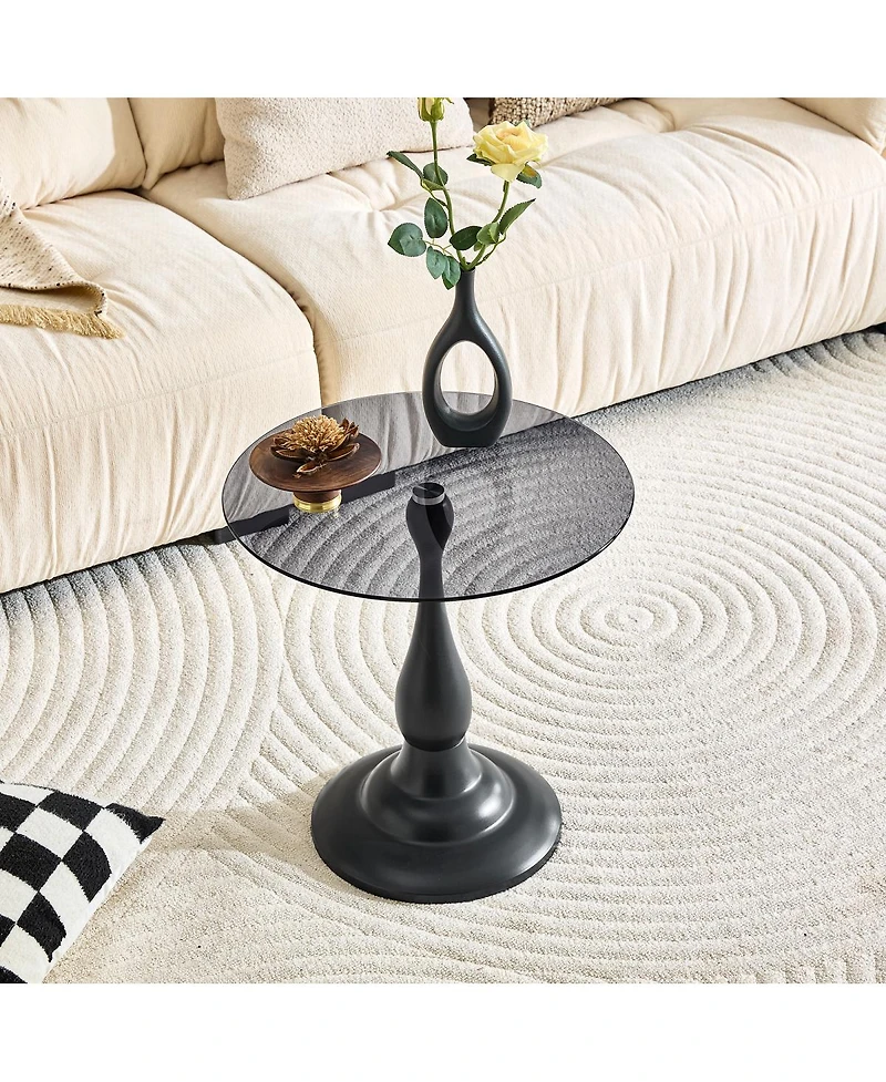 Streamdale Furniture Vintage Matte Round Metal Side Table with Glass Top (19.6)
