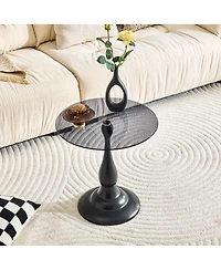 Streamdale Furniture Vintage Matte Round Metal Side Table with Glass Top (19.6)