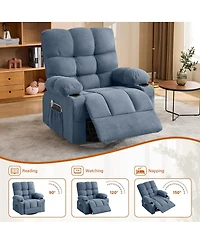 Streamdale Furniture Oversized Swivel Massage Recliner with Lumbar Heat, Usb Port, and Side Pocket