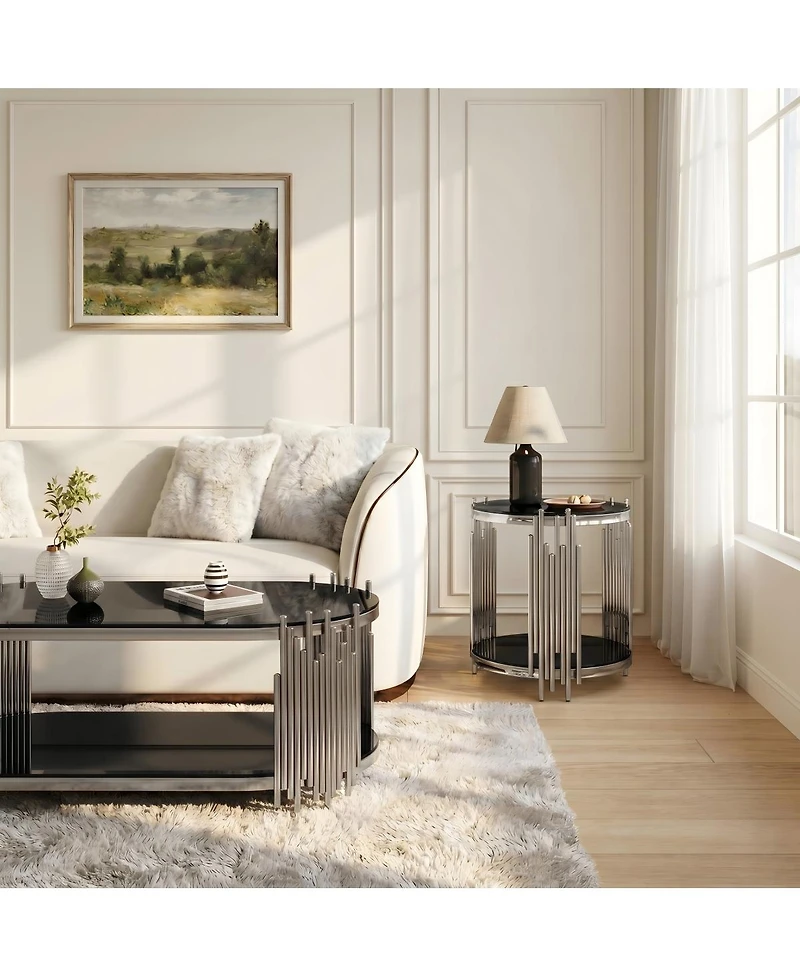 Streamdale Furniture Modern Luxury 2-Piece Oval Glass Nesting Coffee and Side Table Set