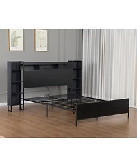 Streamdale Furniture King Size Metal Platform Bed Frame with Led, Usb, and Storage Headboard