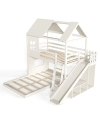 Streamdale Furniture Twin over Full House Bunk Bed with Slide, Storage