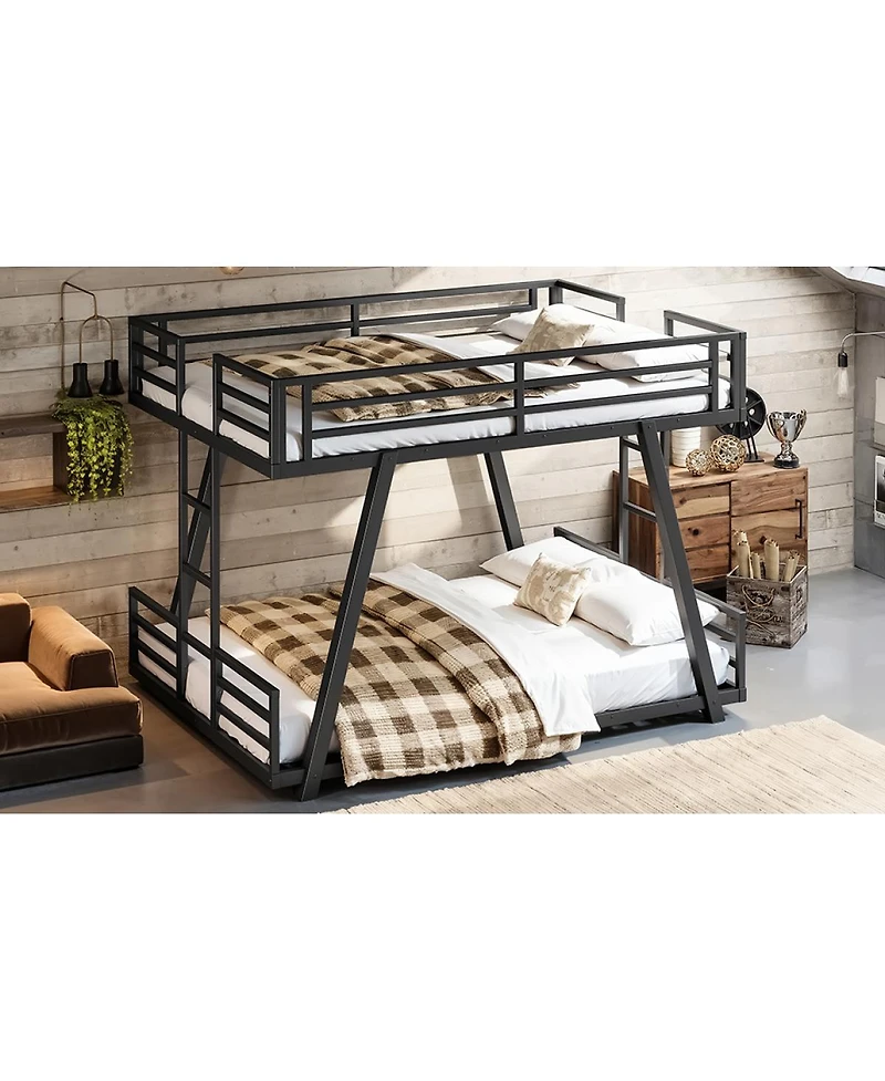 Streamdale Furniture Full over Full Metal Bunk Bed with Dual Side Ladders