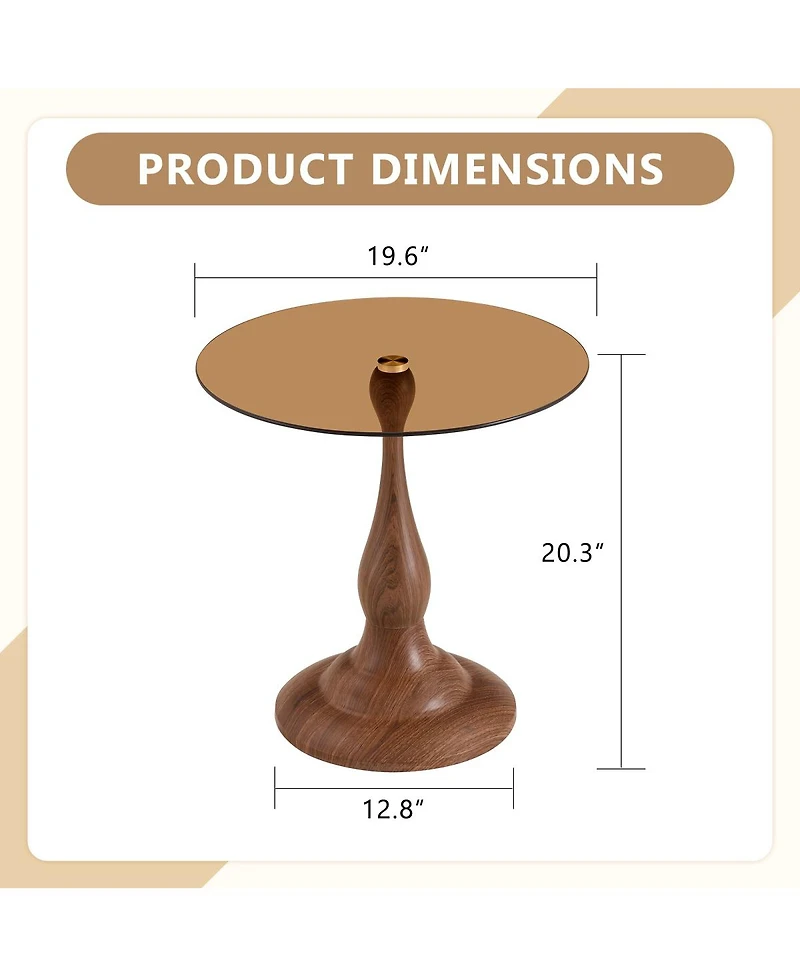 Streamdale Furniture 19.6" Round Glass Side Table with Metal Frame