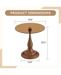 Streamdale Furniture 19.6" Round Glass Side Table with Metal Frame