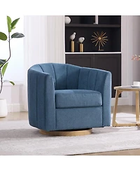 Streamdale Furniture Upholstered Chenille Swivel Barrel Chair with Solid Wood Base