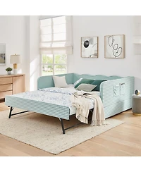 Streamdale Furniture Gingham Upholstered 3-in-1 Full-Size Daybed with Trundle and Storage