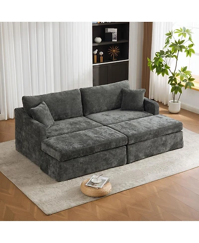 Streamdale Furniture 86.6" Extra-Large Double-Seater Chenille Sofa with Two Ottomans