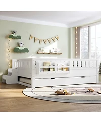 Streamdale Furniture Full Loft Bed with Bookshelves, Staircase, Safety Rails, and Trundle