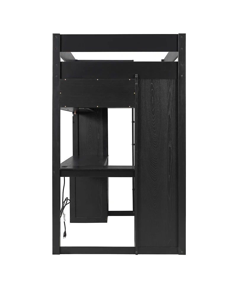 Streamdale Furniture Twin Loft Bed with L-Shaped Desk, Drawers, Shelves, and Led Lights