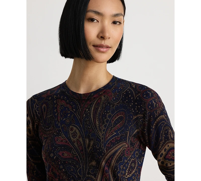 Lauren Ralph Petite Paisley Cotton-Modal Crewneck Sweater